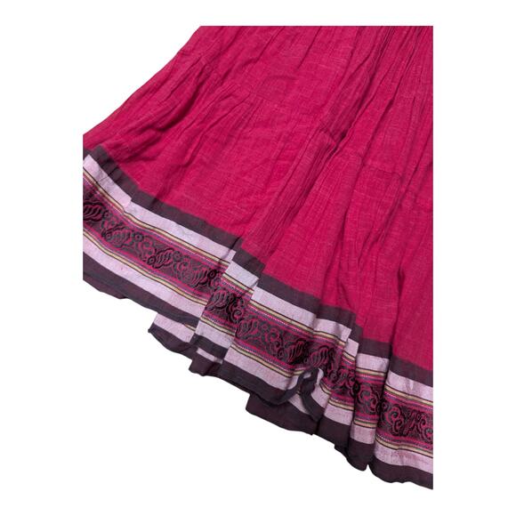 Vtg Y2K Fuchsia Pink Embroidered Trim A-Line Boho Tiered Maxi Circle Skirt XL - Picture 3 of 4